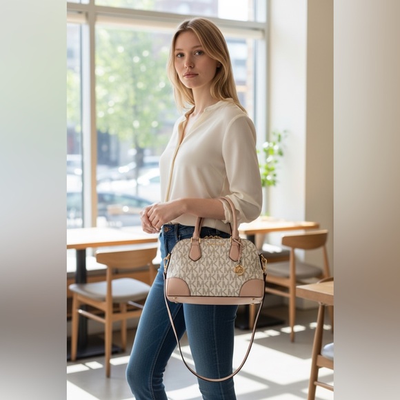 Michael Kors Hattie MK Signature Bowling Satchel Bag NWOT - Picture 3 of 16